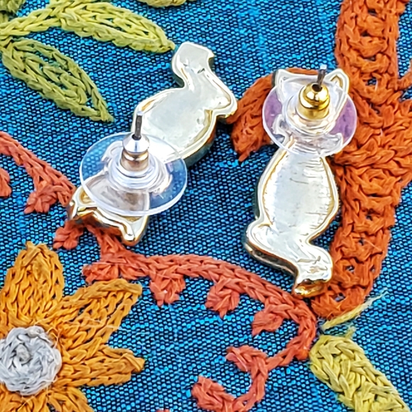 Vintage Cat Earrings Dangle Rhinestones Post - Picture 5 of 6